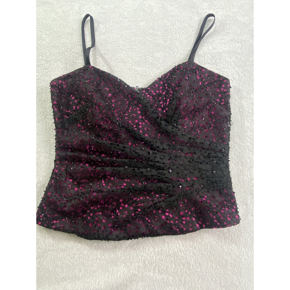 Babydoll Cropped Tank 6 Black Pink Whimsigoth Fairy Festival Lace Beaded‎ y2K